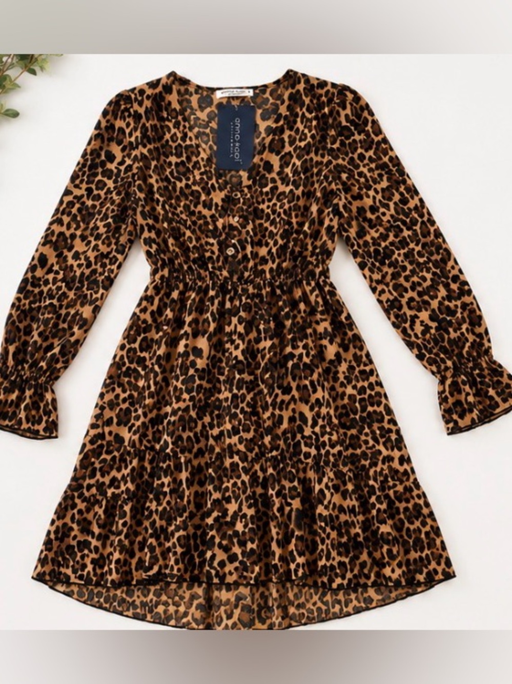 NWT Anna-Kaci Leopard Print Long Sleeve Mini Dress Size M
